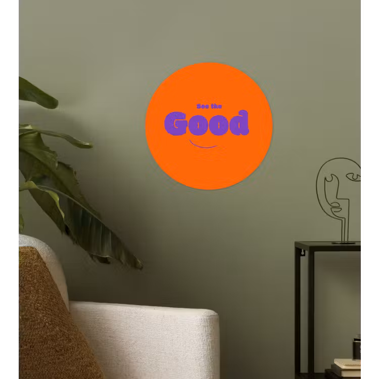 See the good - Paars - Oranje - Smiley Wandcirkel behangsticker klein -sfeer2