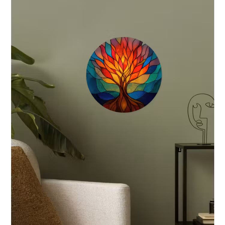 Sierglas - Boom - Rood - Vlakken Wandcirkel behangsticker klein -sfeer2