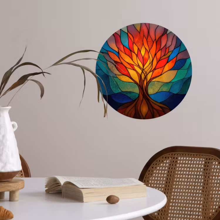 Sierglas - Boom - Rood - Vlakken Wandcirkel behangsticker klein -sfeer3