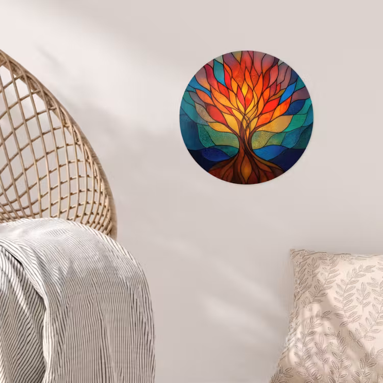 Sierglas - Boom - Rood - Vlakken Wandcirkel behangsticker klein -sfeer4