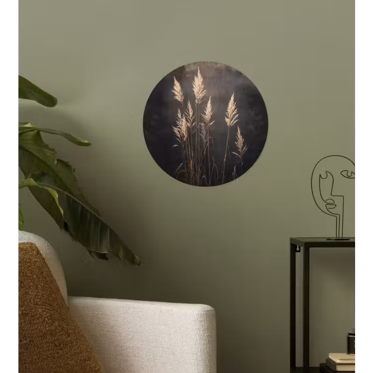 Siergras - Pluimen - Verlichting - Zwart Wandcirkel behangsticker klein -sfeer2