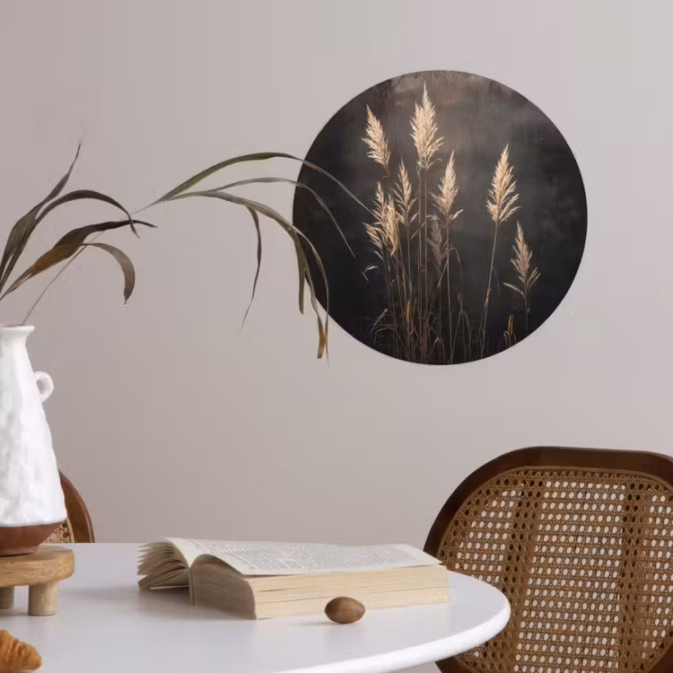 Siergras - Pluimen - Verlichting - Zwart Wandcirkel behangsticker klein -sfeer3