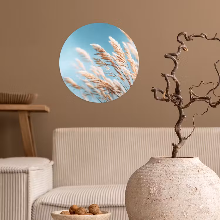 Siergras - Wind - Lichtbruin Wandcirkel behangsticker klein -sfeer1