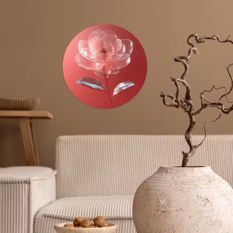 Sierlijk - Bloem - Roze - Glazen Wandcirkel behangsticker klein -sfeer1