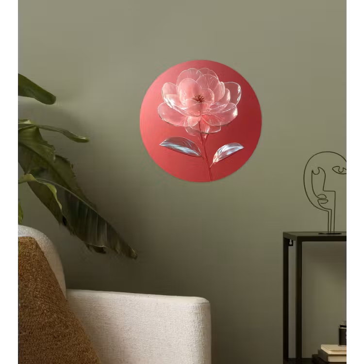 Sierlijk - Bloem - Roze - Glazen Wandcirkel behangsticker klein -sfeer2