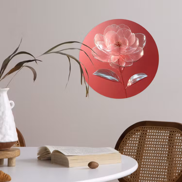 Sierlijk - Bloem - Roze - Glazen Wandcirkel behangsticker klein -sfeer3