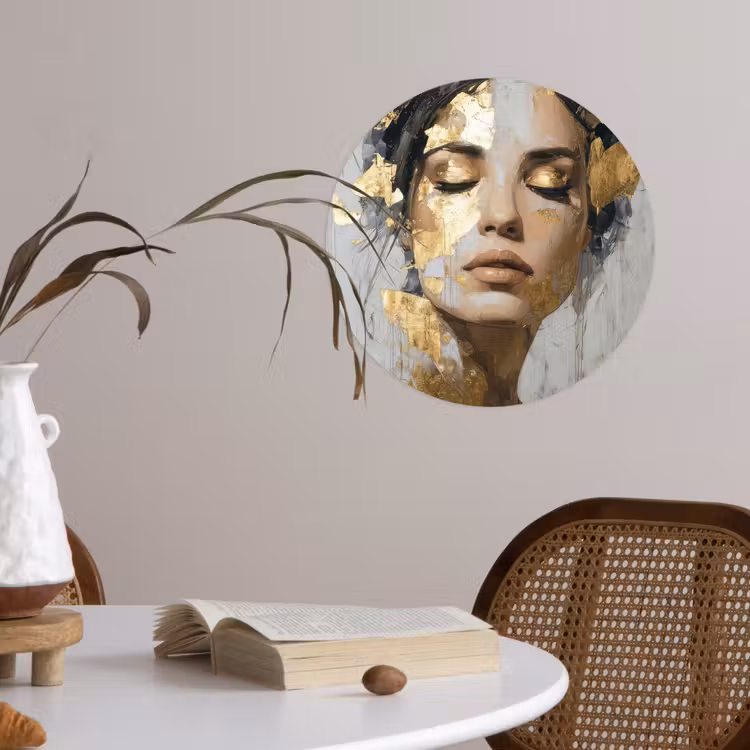Sierlijk - Vrouw - Goud - Ogen Wandcirkel behangsticker klein -sfeer3