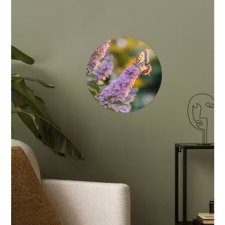 Sierlijke - Vlinder - Paarse - Bloemen Wandcirkel behangsticker klein -sfeer2