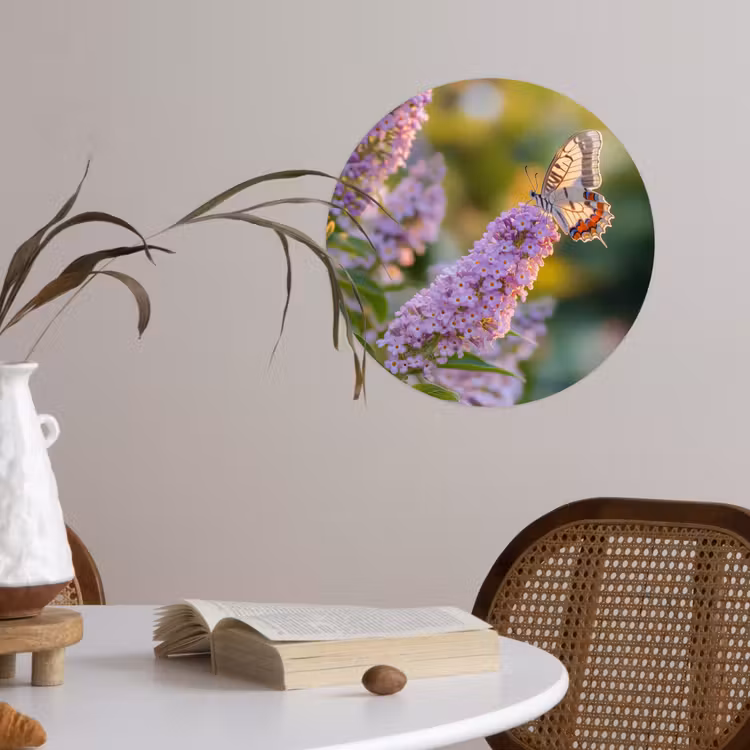 Sierlijke - Vlinder - Paarse - Bloemen Wandcirkel behangsticker klein -sfeer3