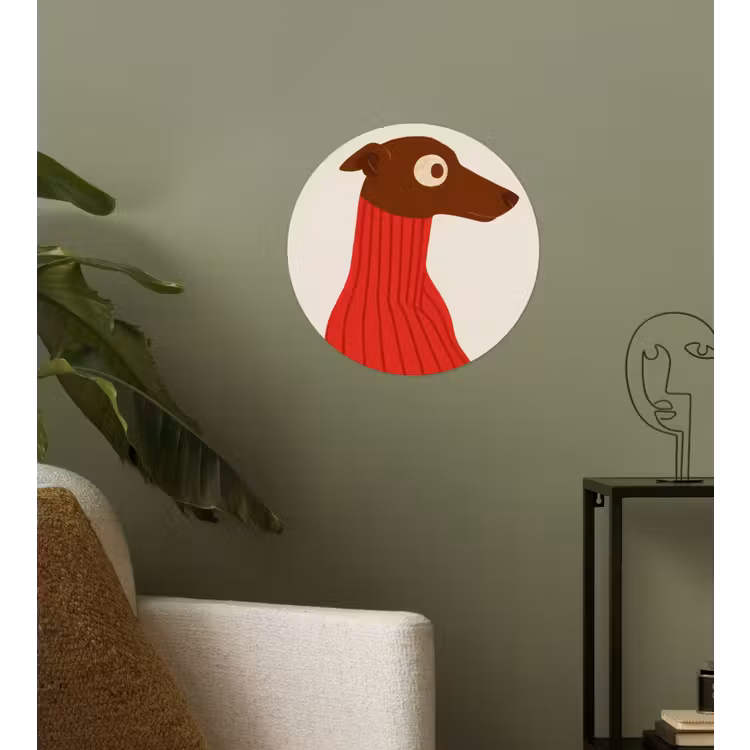 Silhouet - Hond - Trui - Rood Wandcirkel behangsticker klein -sfeer2