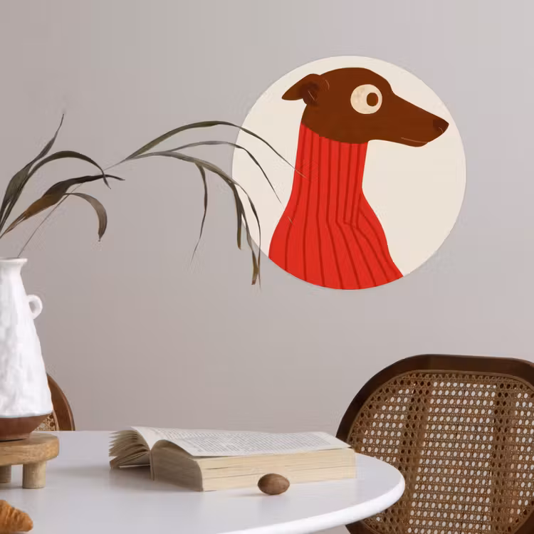 Silhouet - Hond - Trui - Rood Wandcirkel behangsticker klein -sfeer3
