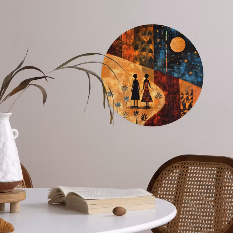 Silhouetten - Abstract - Zon - Maan Wandcirkel behangsticker klein -sfeer3