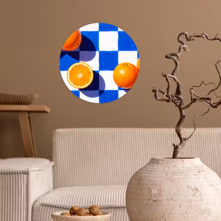 Behangcirkel - Sinaasappel - Geruit - Eten - Sinaasappel - Geruit - Eten Wandcirkel behangsticker klein
