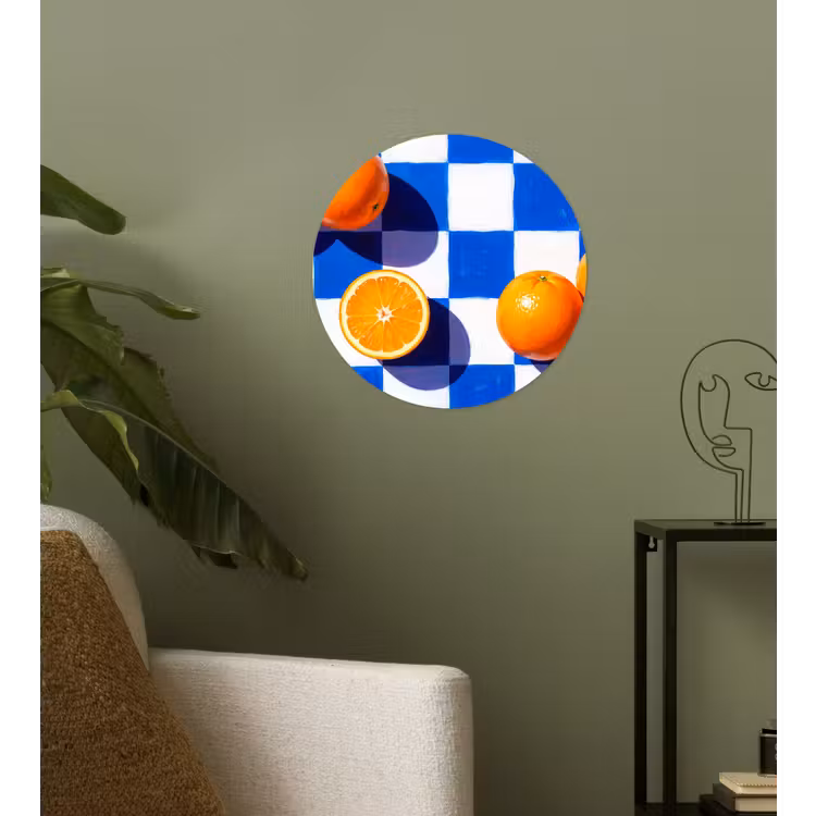 Behangcirkel - Sinaasappel - Geruit - Eten - Sinaasappel - Geruit - Eten Wandcirkel behangsticker klein