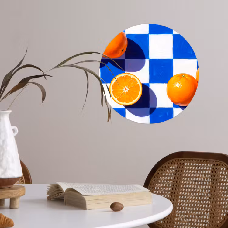 Behangcirkel - Sinaasappel - Geruit - Eten - Sinaasappel - Geruit - Eten Wandcirkel behangsticker klein