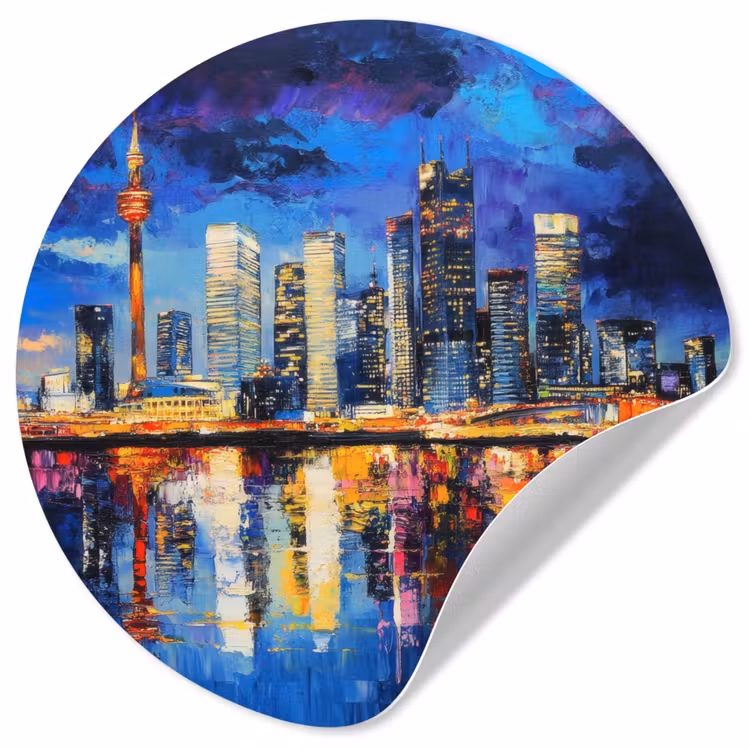 Skyline Toronto - Modern - Stadslicht - Blauw Wandcirkel behangsticker klein -3d