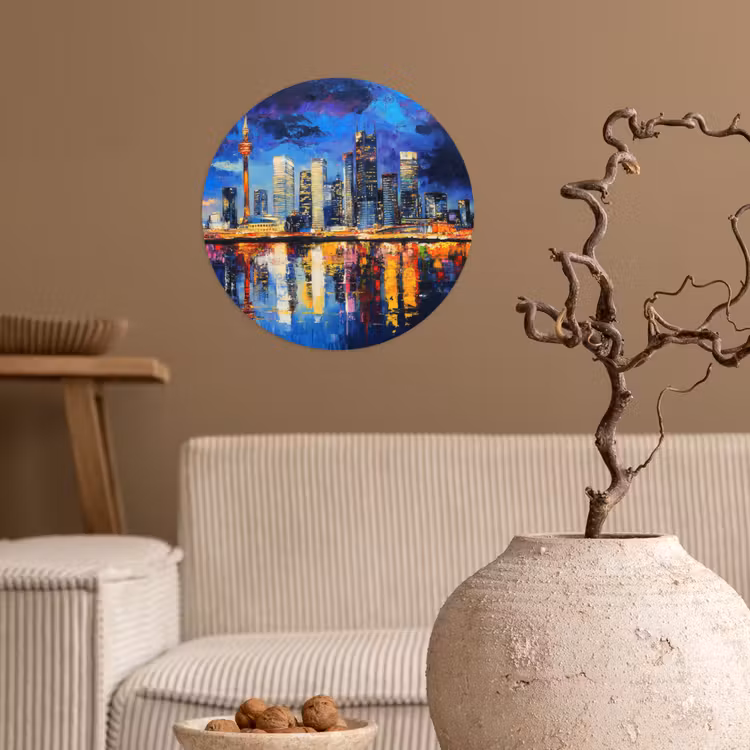 Skyline Toronto - Modern - Stadslicht - Blauw Wandcirkel behangsticker klein -sfeer1
