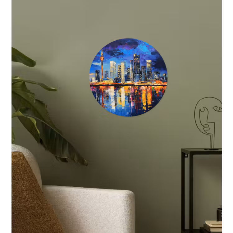 Skyline Toronto - Modern - Stadslicht - Blauw Wandcirkel behangsticker klein -sfeer2