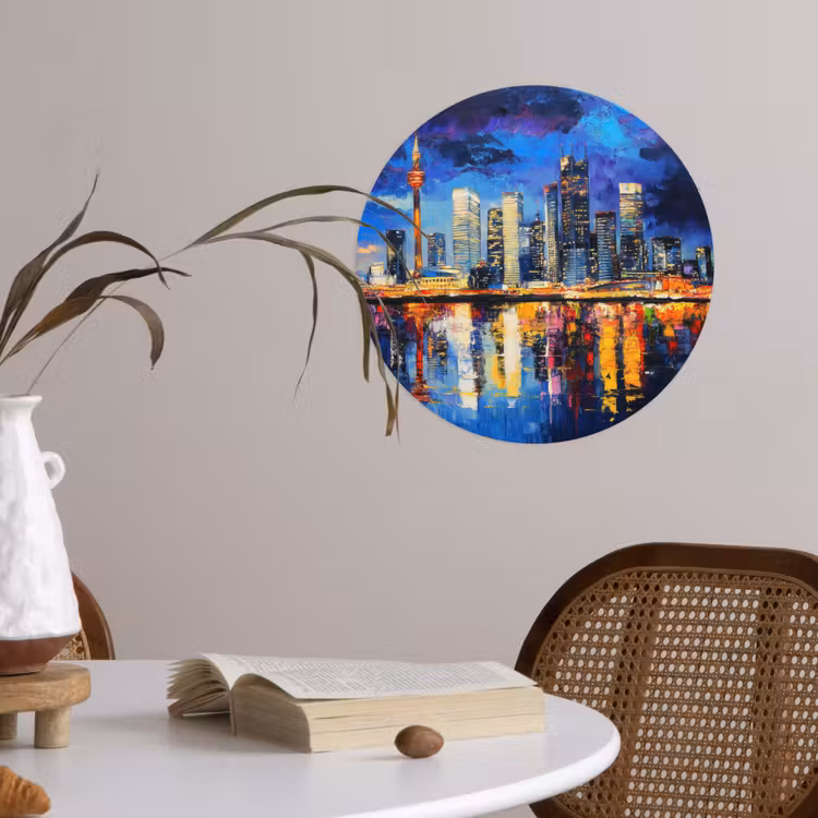 Skyline Toronto - Modern - Stadslicht - Blauw Wandcirkel behangsticker klein -sfeer3