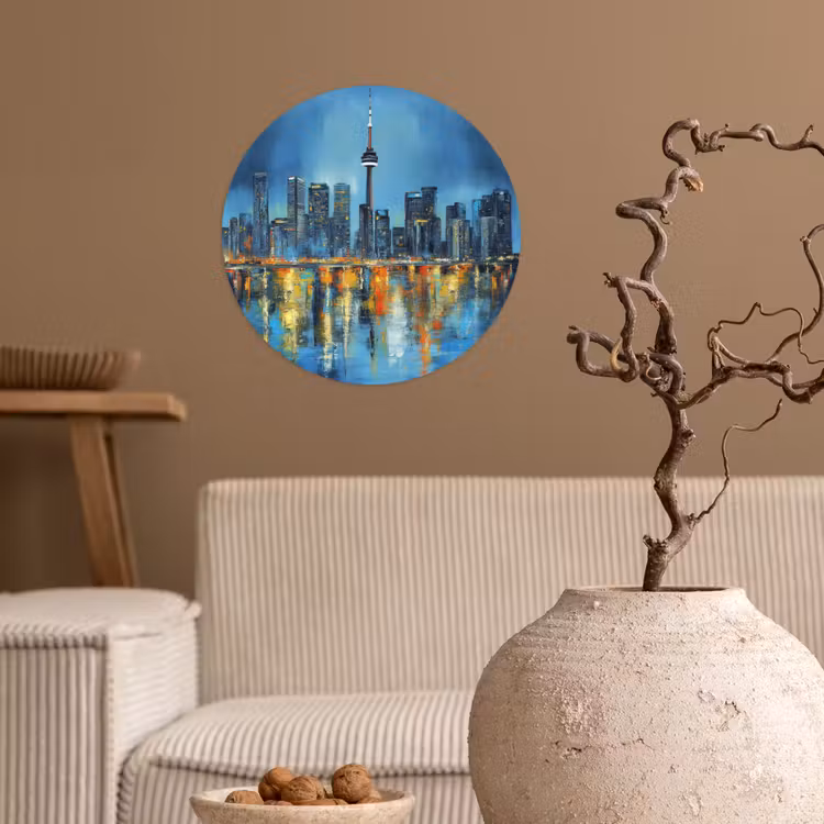 Skyline Toronto - Water - Stadslichten - Toren Wandcirkel behangsticker klein -sfeer1