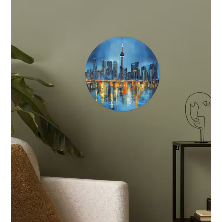 Skyline Toronto - Water - Stadslichten - Toren Wandcirkel behangsticker klein -sfeer2