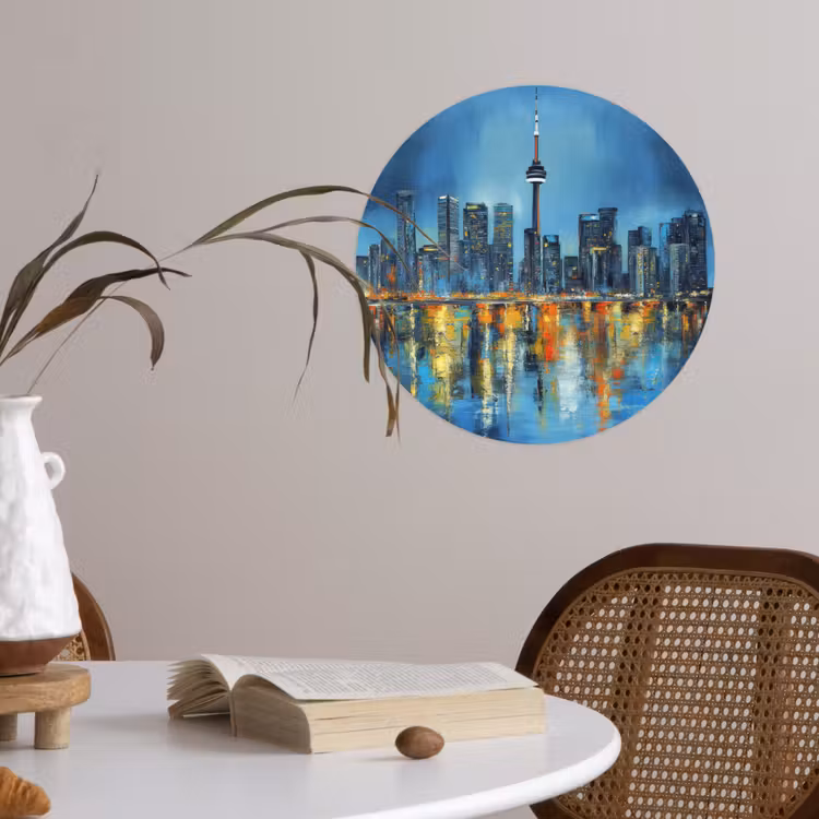 Skyline Toronto - Water - Stadslichten - Toren Wandcirkel behangsticker klein -sfeer3