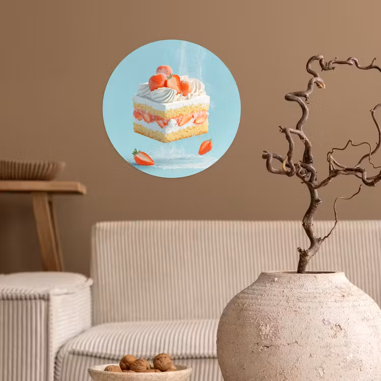 Slagroom - Taart - Blauw - Eten Wandcirkel behangsticker klein -sfeer1