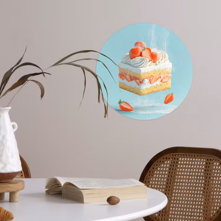 Slagroom - Taart - Blauw - Eten Wandcirkel behangsticker klein -sfeer3