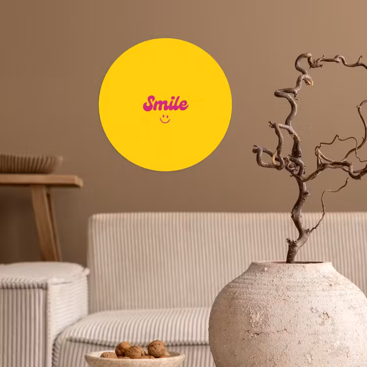 Smile - Geel - Roze Wandcirkel behangsticker klein -sfeer1