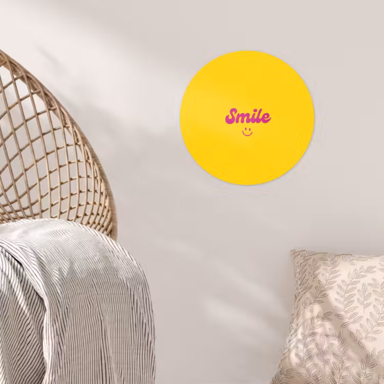 Smile - Geel - Roze Wandcirkel behangsticker klein -sfeer4