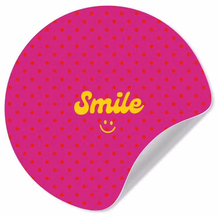 Smile - Stippen - Geel - Smiley - Roze Wandcirkel behangsticker klein -3d