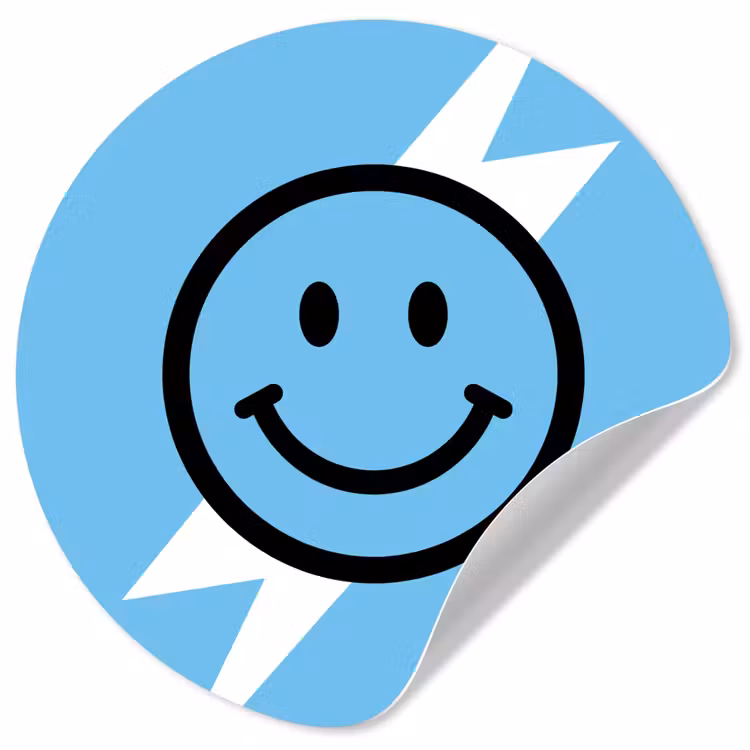 Smiley - Blauw - Bliksem Wandcirkel behangsticker klein -3d