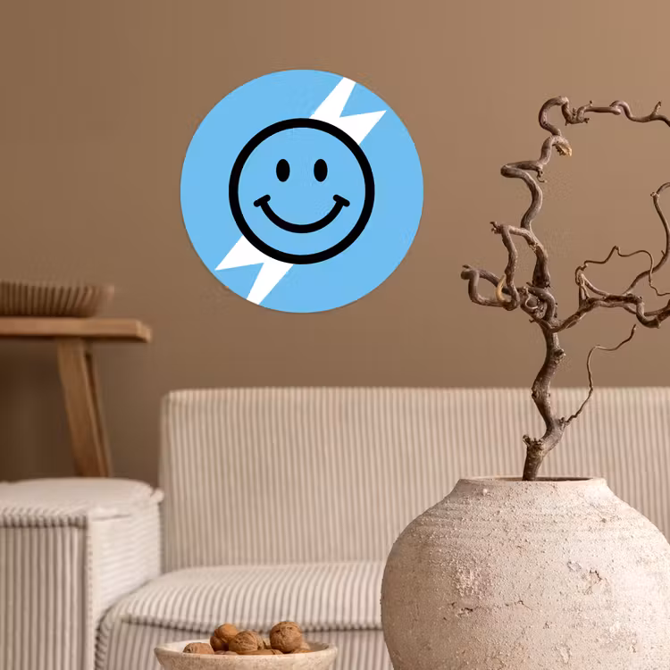 Smiley - Blauw - Bliksem Wandcirkel behangsticker klein -sfeer1