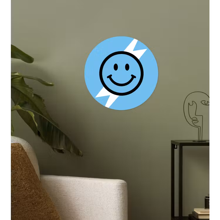 Smiley - Blauw - Bliksem Wandcirkel behangsticker klein -sfeer2
