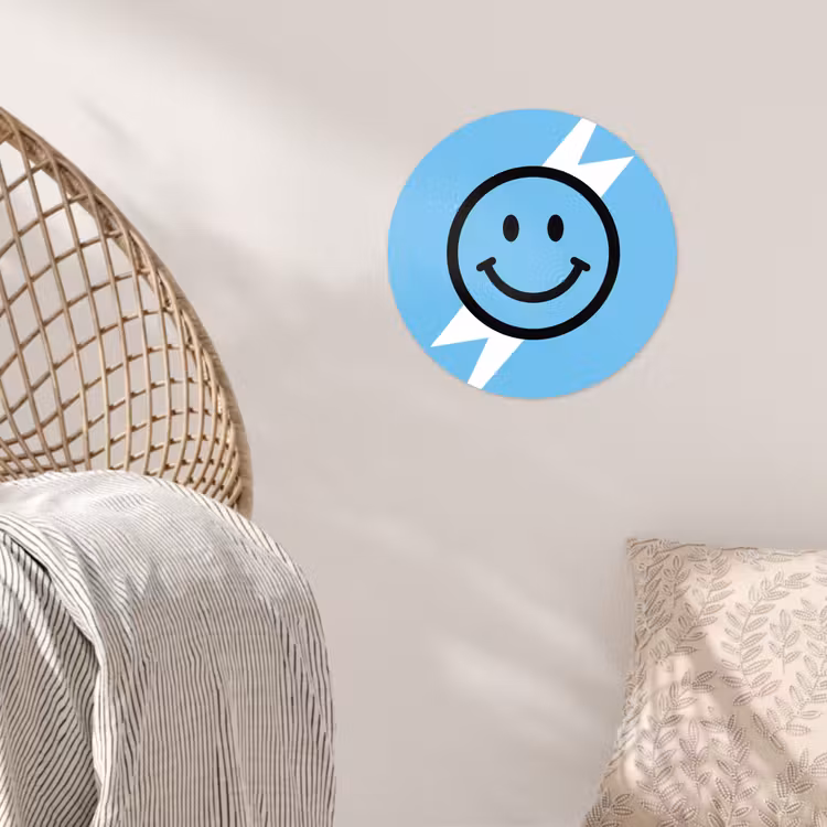 Smiley - Blauw - Bliksem Wandcirkel behangsticker klein -sfeer4