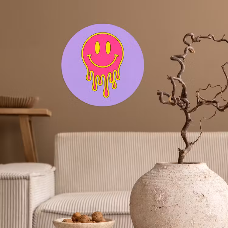 Smiley - Drip - Neon Wandcirkel behangsticker klein -sfeer1
