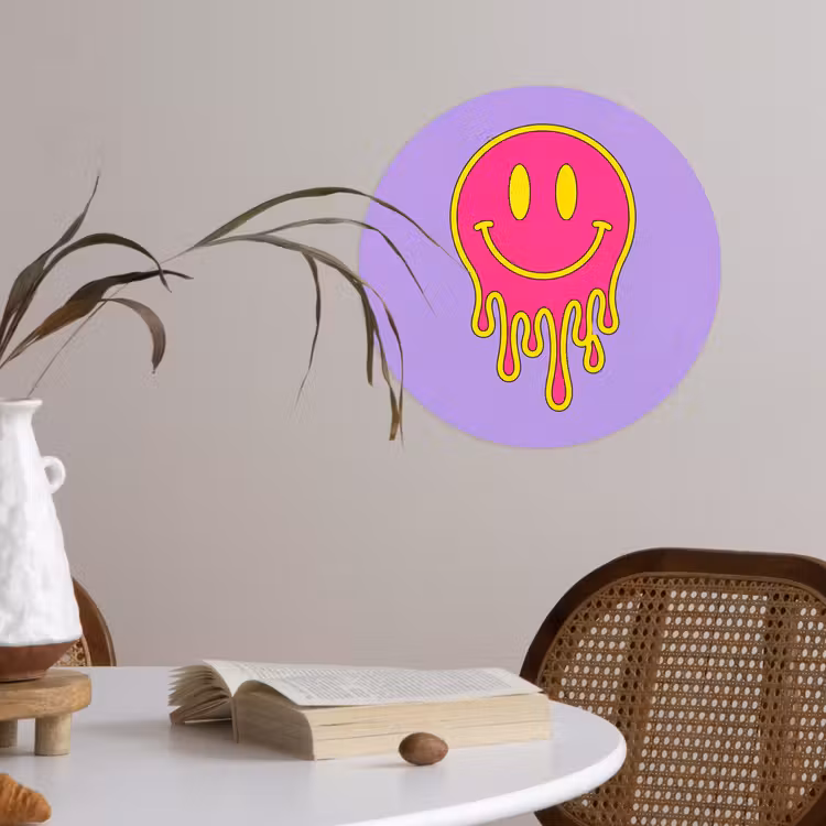 Smiley - Drip - Neon Wandcirkel behangsticker klein -sfeer3