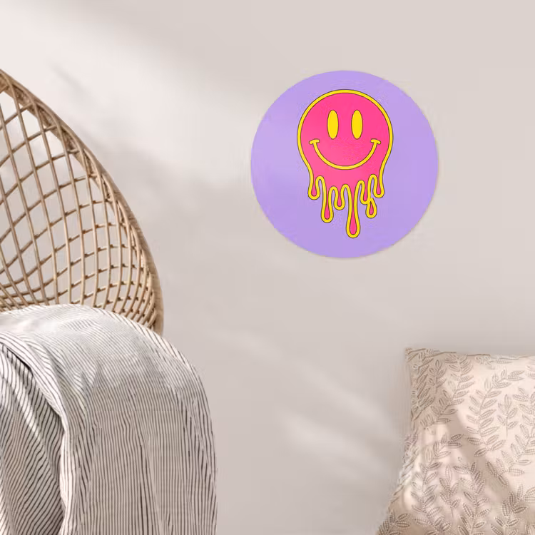 Smiley - Drip - Neon Wandcirkel behangsticker klein -sfeer4