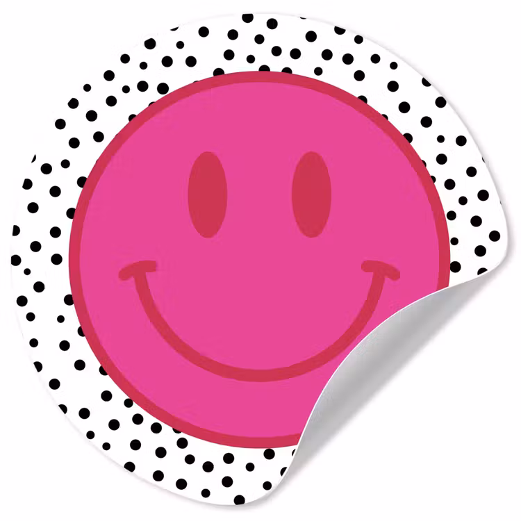 Smiley - Roze - Stippen Wandcirkel behangsticker klein -3d
