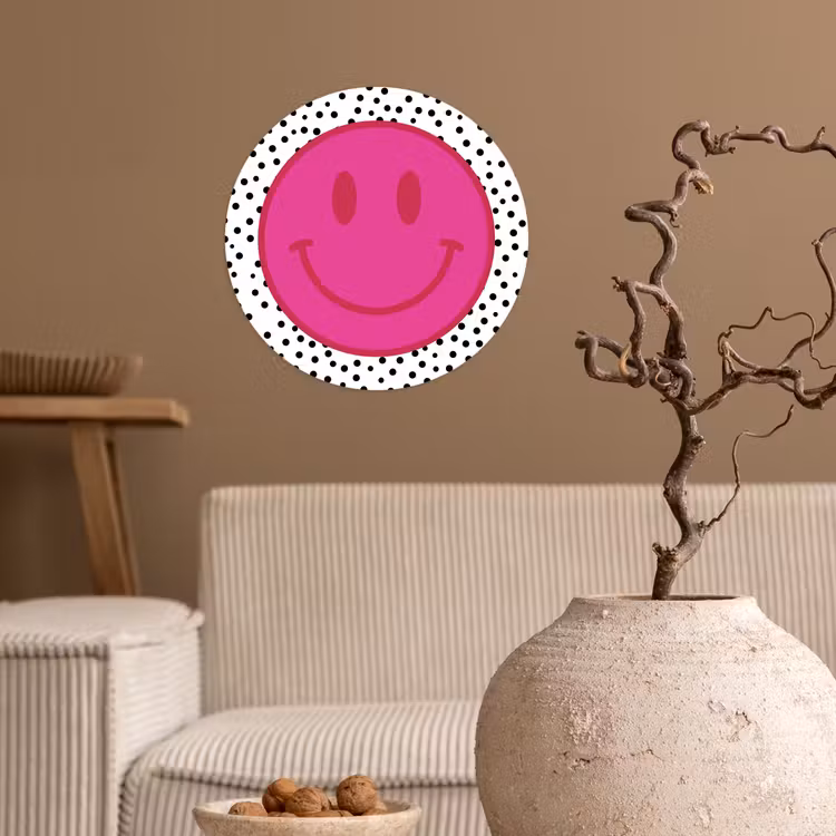 Smiley - Roze - Stippen Wandcirkel behangsticker klein -sfeer1
