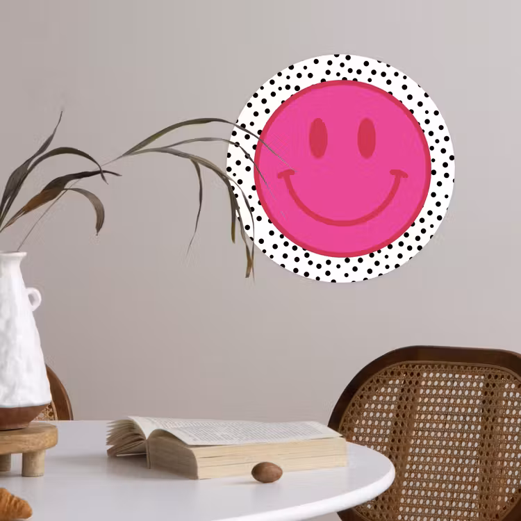 Smiley - Roze - Stippen Wandcirkel behangsticker klein -sfeer3