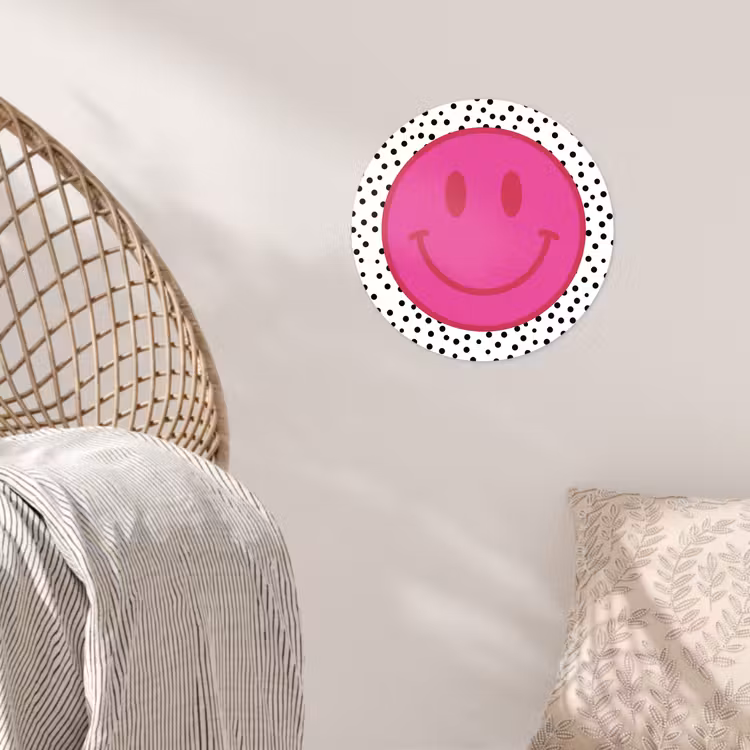 Smiley - Roze - Stippen Wandcirkel behangsticker klein -sfeer4