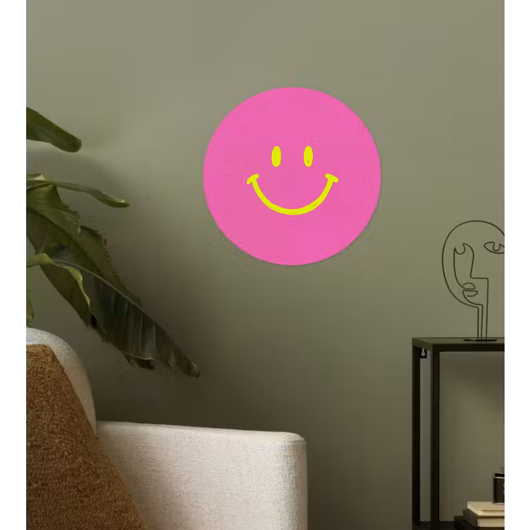 Smiley - Vrolijk - Roze Wandcirkel behangsticker klein -sfeer2