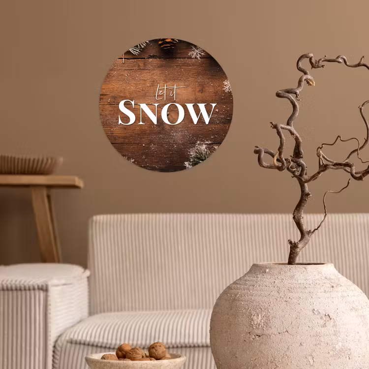 Sneeuw - Houtlook - Quote - Let it snow Wandcirkel behangsticker klein -sfeer1