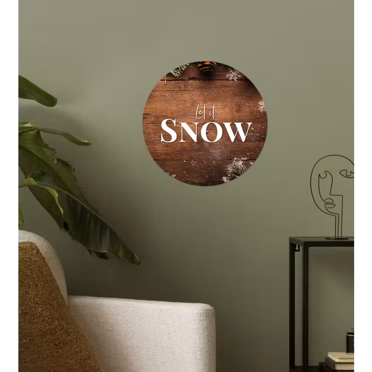 Sneeuw - Houtlook - Quote - Let it snow Wandcirkel behangsticker klein -sfeer2