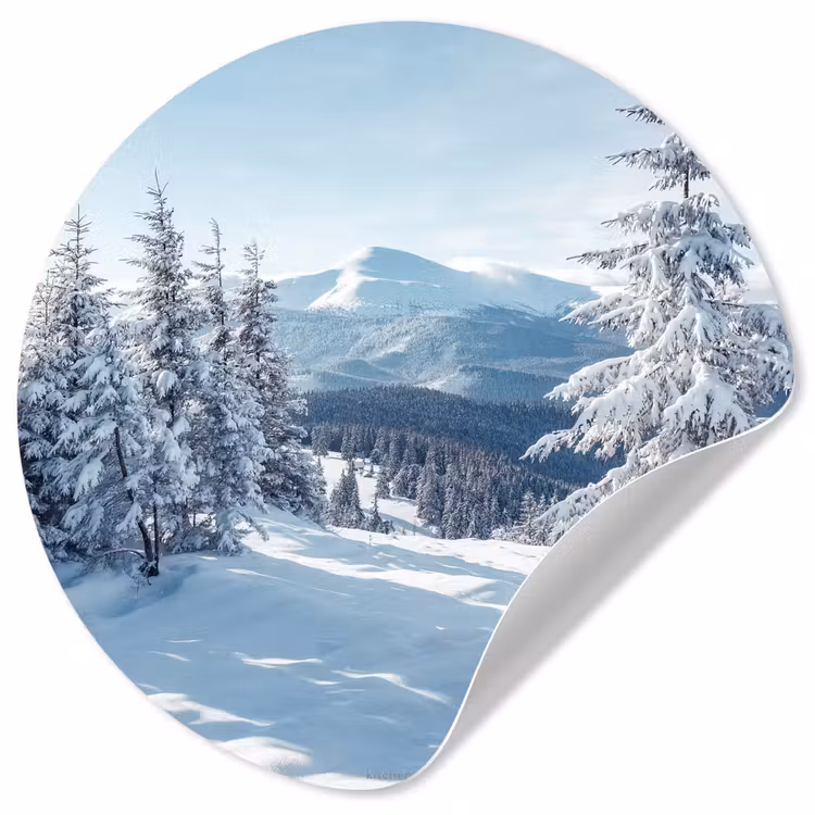 Sneeuw - Winter - Landschap - Bergen Wandcirkel behangsticker klein -3d