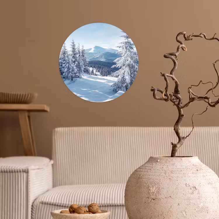 Sneeuw - Winter - Landschap - Bergen Wandcirkel behangsticker klein -sfeer1