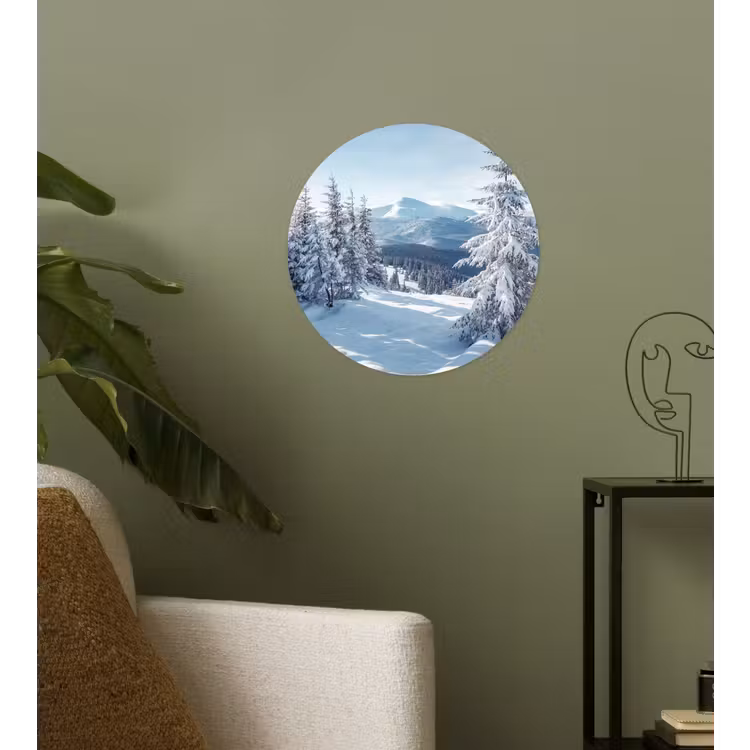 Sneeuw - Winter - Landschap - Bergen Wandcirkel behangsticker klein -sfeer2