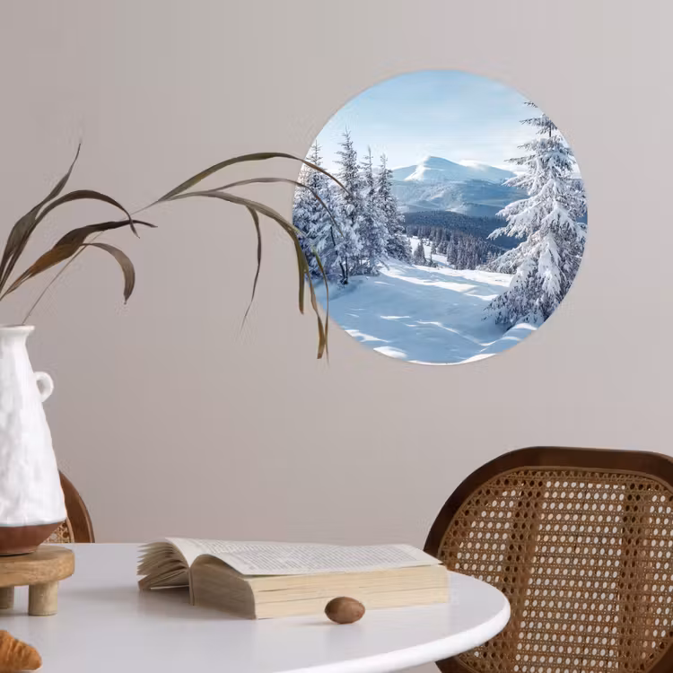 Sneeuw - Winter - Landschap - Bergen Wandcirkel behangsticker klein -sfeer3