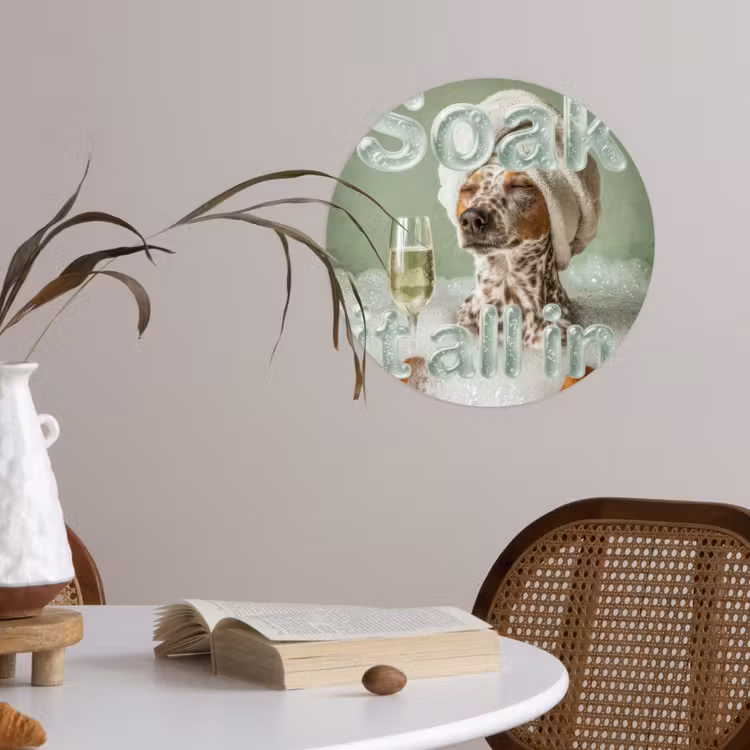 Soak it all in - Hond - Bad Wandcirkel behangsticker klein -sfeer3